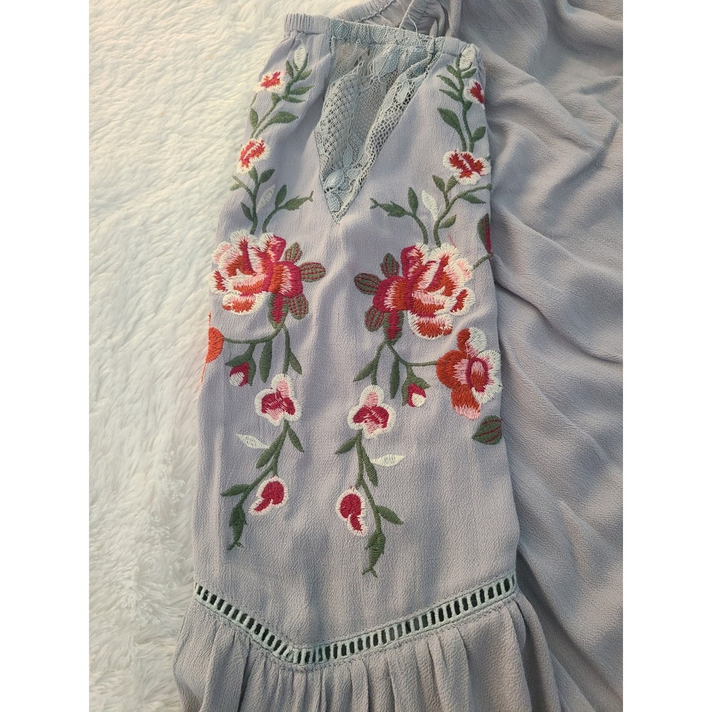 Umgee Womens Floral Embroidered Bell Sleeve Boho Blouse Gray Medium R7126 - Picture 4 of 8